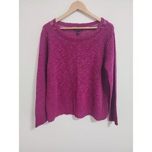 Eileen Fisher Women's Fushia Linen Blend Open‎ Crochet Pullover Sweater Large